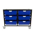Storsystem Commercial Grade Mobile Bin Storage Cart with 6 Blue High Impact Polystyrene Bins/Trays CE2302DG-6DPB